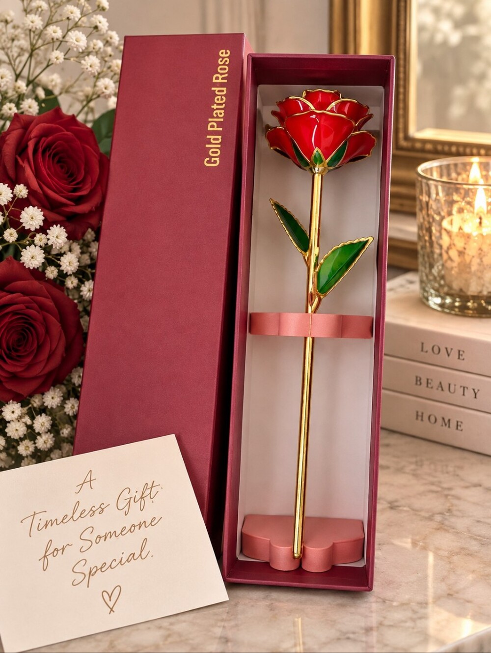 Gold Plated Red Rose Forever Rose Gift Box Romantic Keepsake